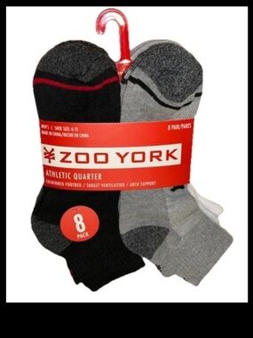 Zoo York Quarter Socks 8 Pair Men 6-12 Gray Black White w ZY Logos NEW! Skate